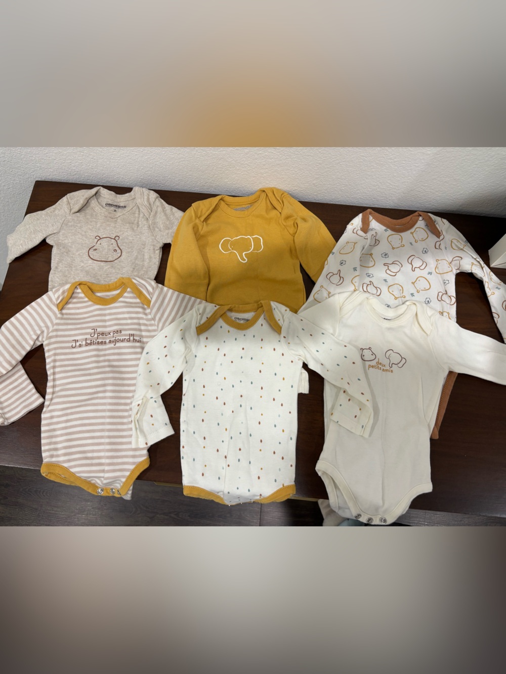Orchestra French Neutral, Cream & Mustard Baby Bodysuit Set - 6 Pack 100% Cotton
